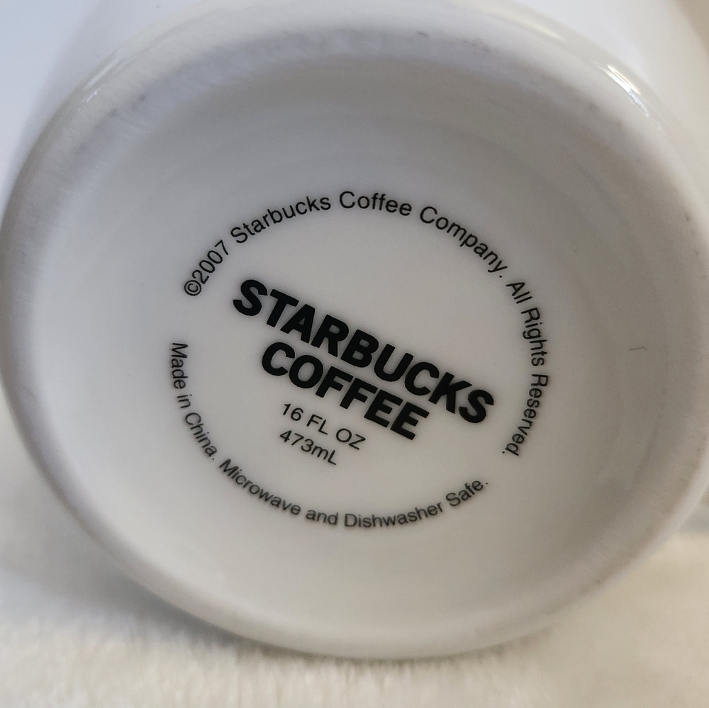 Starbucks 2007 White Green Black Logo Sturdy Coffee Cup Mug XL 14 Oz - Picture 9 of 11